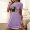 thumbnail image 1 of Sakmal Playful Sleep Dress for Women Cloud-Like Plus Size Purple Nightwear Cat Print Short Sleeve Crew Neck Short Nightgowns S-2XL, 1 of 7