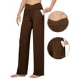 thumbnail image 1 of Sakmal Pleated Pants Women Gym Yoga Straight Leg Stretchy Brown Solid Full Length High Waisted Pants with Pockets, 1 of 8