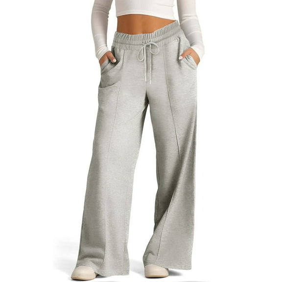 Sakmal Pleated Pants Women Wide Leg Baggy Workout Sweatpants High Waisted Gray Solid Full Length Pants with Pockets