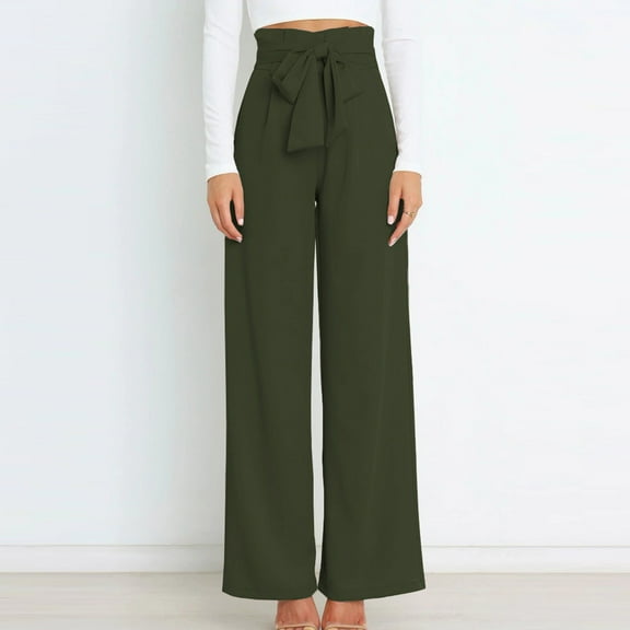 Sakmal Pleated Pants Women Wide Leg Work Drawstring Trousers High Waisted Solid Full Length Green Pants with Pockets