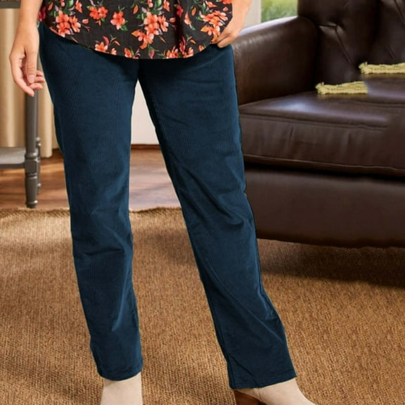 Sakmal Pleated Pants for Women Cotton Corduroy Slim Straight High Waisted Solid Blue Pants