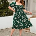 thumbnail image 1 of Sakmal Pleated Plus Size Summer Dresses Boho Graphic Short Sleeve Green Comfort Fit Mid-Length A-Line Dress, 1 of 9