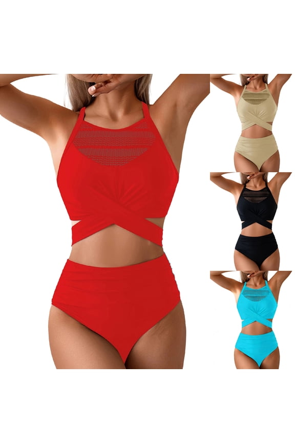 Plus Size Bikini Swimsuits Women Double Support Swimwear Solid Black Vacation Womens Swimsuits L