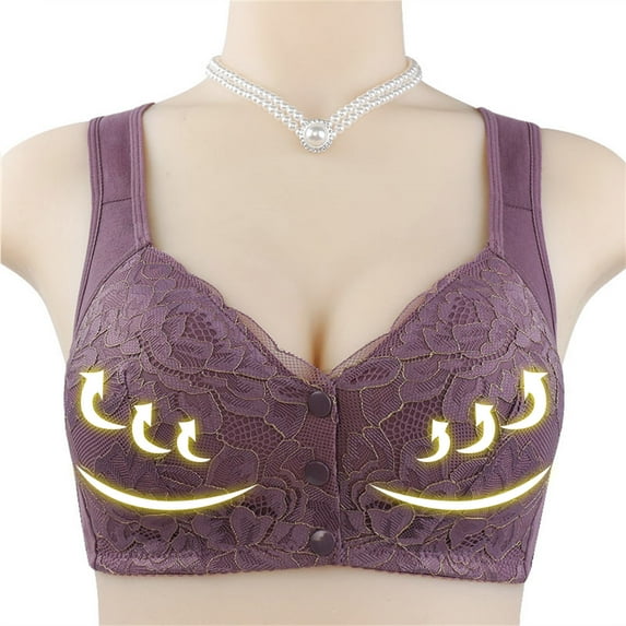 Sakmal Plus Size Bras for Women Purple Front Closure Lightly Lined Lace Wireless Bra Bra for Ladies