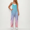 thumbnail image 1 of Sakmal Plus Size Casual Jumpsuits for Women Sleeveless Blue Workout Overalls Straight Leg Gradient V Neck Long Pants with Pockets, 1 of 7