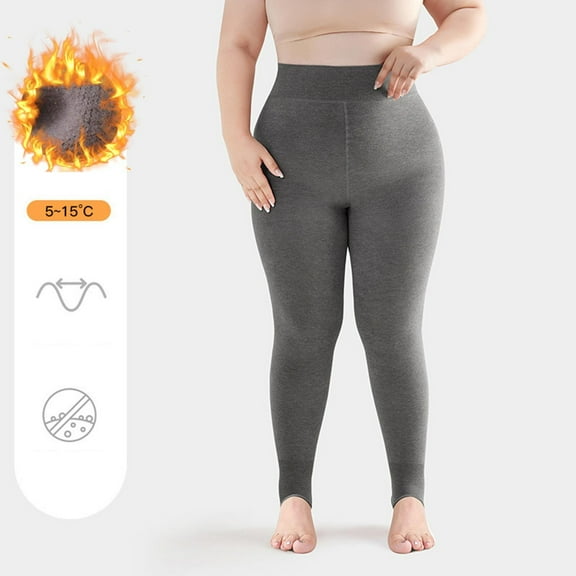 Sakmal Plus Size Fleece Lined Tights for Women Gray Footless Leggings High Waisted Women's Tight