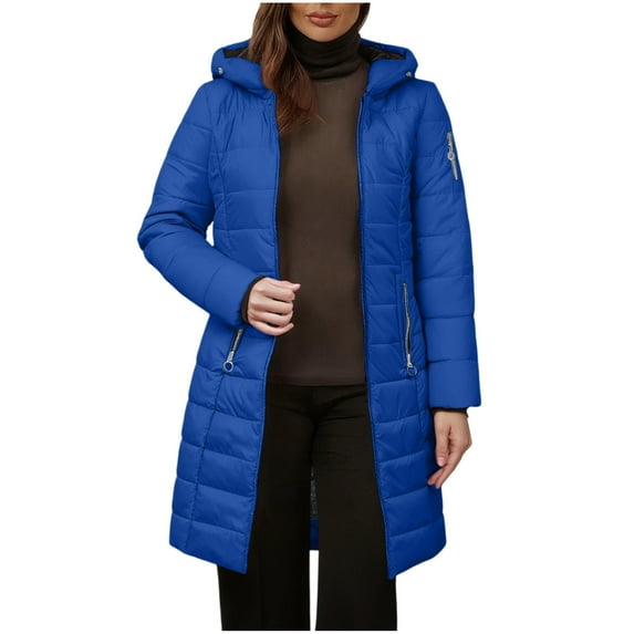 Sakmal Plus Size Jacket Women Winter Puffer Fleece Hooded Down Jackets Padded Long Parka Quilted Blue Coats for Women