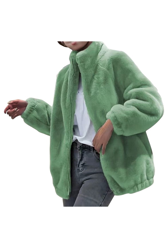 Jackets Women Fleece Plus Size Sherpa Winter Coats Trendy Green Womens Jackets L