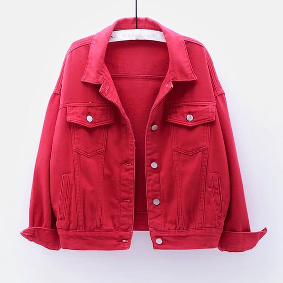 Sakmal Red Jackets for Women Lightweight Jean Plus Size Denim Coats Warm Womens Jackets 4XL