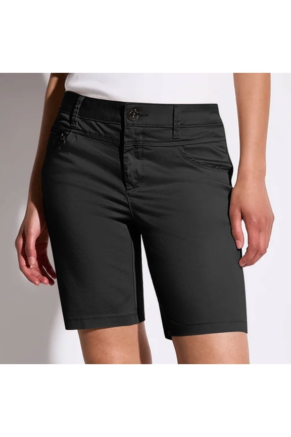 Plus Size Khaki Shorts for Women Knee Length Work Straight Leg Chino Lightweight Black Solid Womens Shorts with Pockets