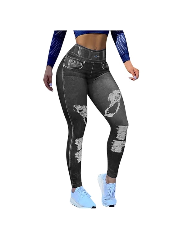 Plus Size Leggings for Women Butt Lifting Ripped Gray High Waisted Yoga Pants Long Workout Solid Jegging