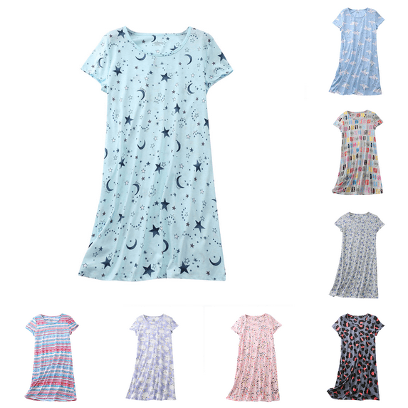 Sakmal Plus Size Moo Moo Nightgown for Women Long Blue Casual Sleepshirt Short Sleeve Stars Print Nightgowns for Women