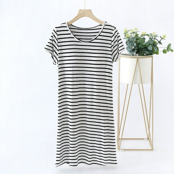 Sakmal Plus Size Moo Moos for Women Nightgown Casual Black Short Cotton Night dress Short Sleeve Striped Nightgowns for Women