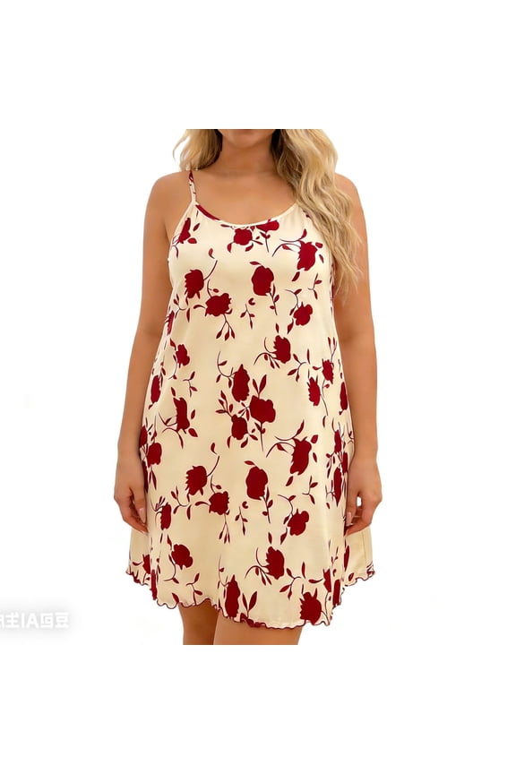 Plus Size Moo Moos for Women Sleeveless Sleep Tank Floral Crew Neck Comfy Nightgown for Women 2XL