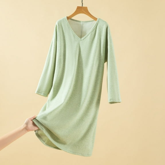 Sakmal Plus Size Moomoo Nightgowns Women Long Sleeve Flannel Fleece Sleep Dress Green Nightgowns for Ladie Free Size