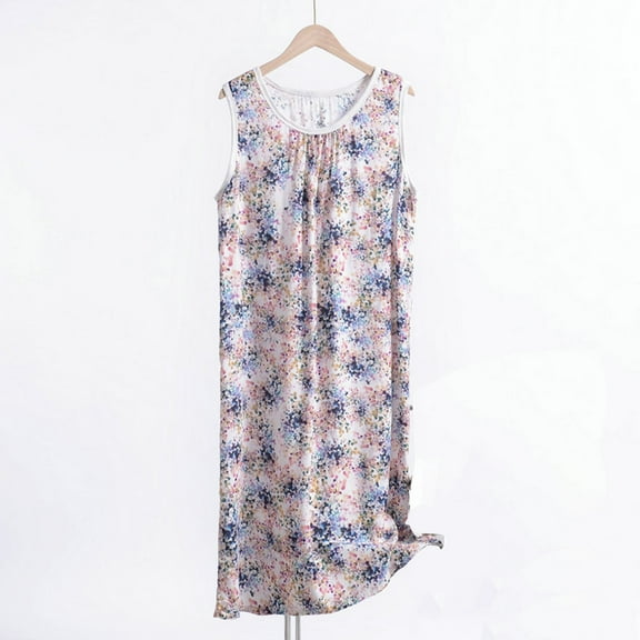 Sakmal Plus Size Moomoo Nightgowns Women Vintage Sleep Tanks Pajama Dress Purple Short Sleeve Sleep Tanks