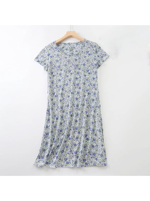 Moomoo Womens Short Casual Cotton Mumu Dress Short Sleeve Graphic Nightgowns for Women