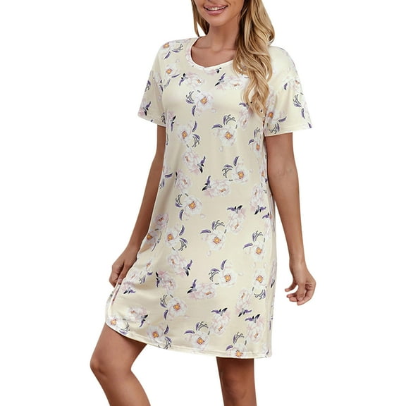 Sakmal Plus Size Moomoo Womens Yellow Short Casual Mumu Dress Short Sleeve Floral Nightgowns for Women