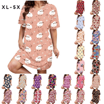 Sakmal Plus Size Nightgowns Women Cute Night dress Pink Long Sleeve Nightgowns for Women