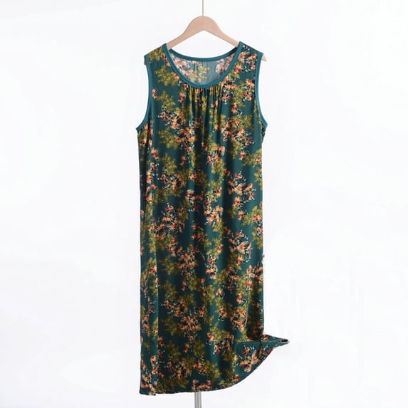 Sakmal Plus Size Nightgowns Women Vintage Sleep Tanks House Dress Green Short Sleeve Sleep Tanks