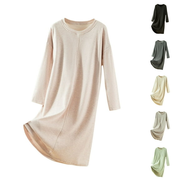 Sakmal Plus Size Nightgowns for Women Fleece Flannel Long Sleeve Nightshirt Beige Women's Nightgown Free Size