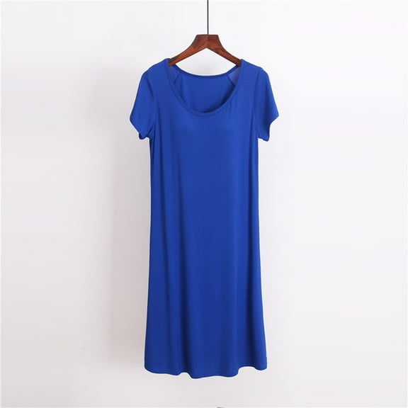 Sakmal Plus Size Nightgowns for Women Soft 100% Cotton Sleepwear Blue Short Sleeve Nightgowns