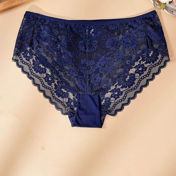 Sakmal Plus Size Panties Briefs High Waisted Lace Panties Blue Comfort Womens Underwear XL