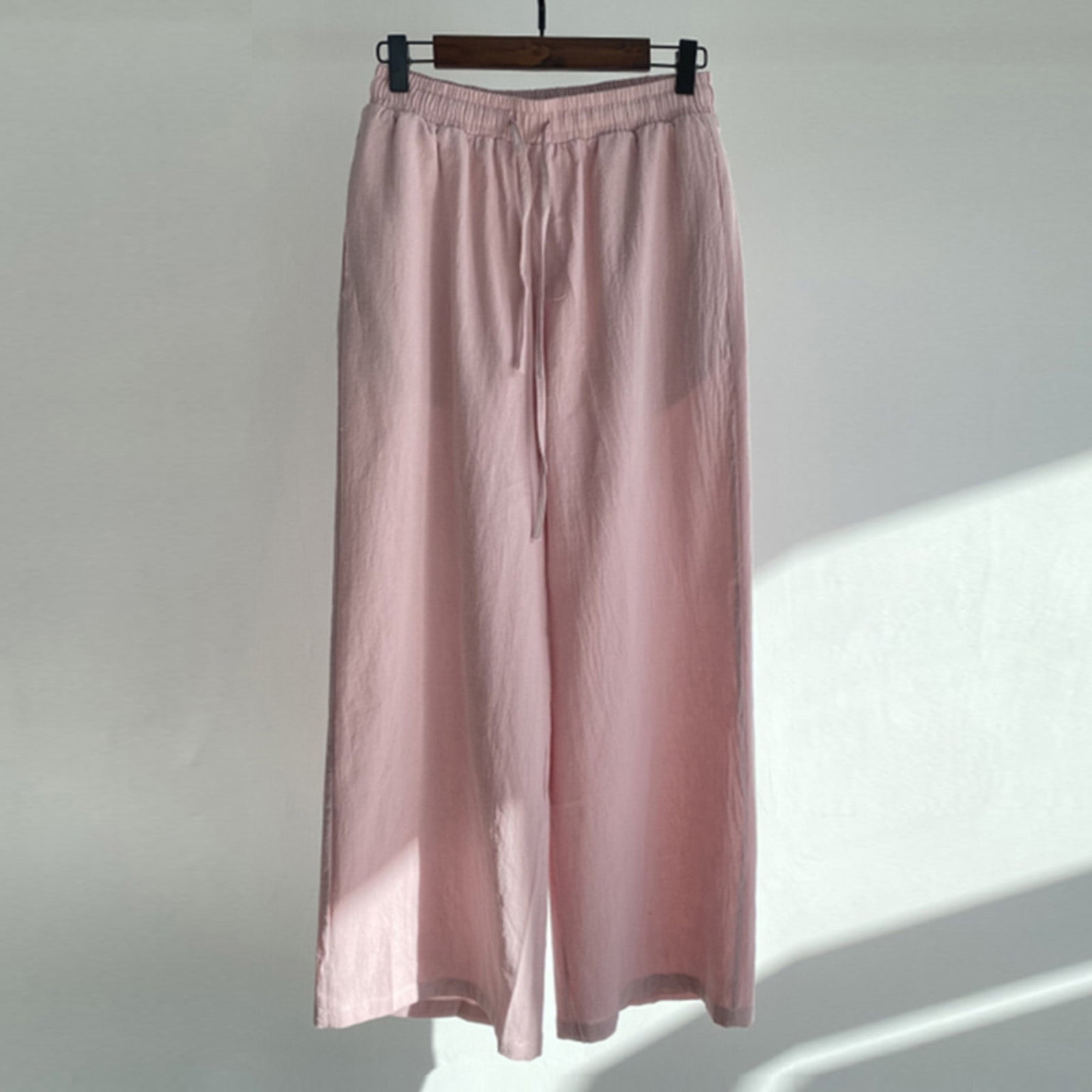 Plus Size Women Spring Pure Color Cotton Wide-leg Pants