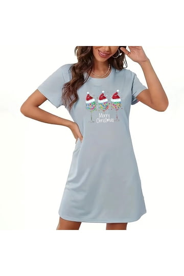 christmas pajama dresses Christmas Henley Pajama Dress Long Sleeve Women's Nightshirt – PinkQueenShop
