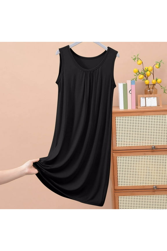 Plus Size Sleepwear for Women Cotton Sleep Tanks House Dress Black Sleeveless Sleep Tanks