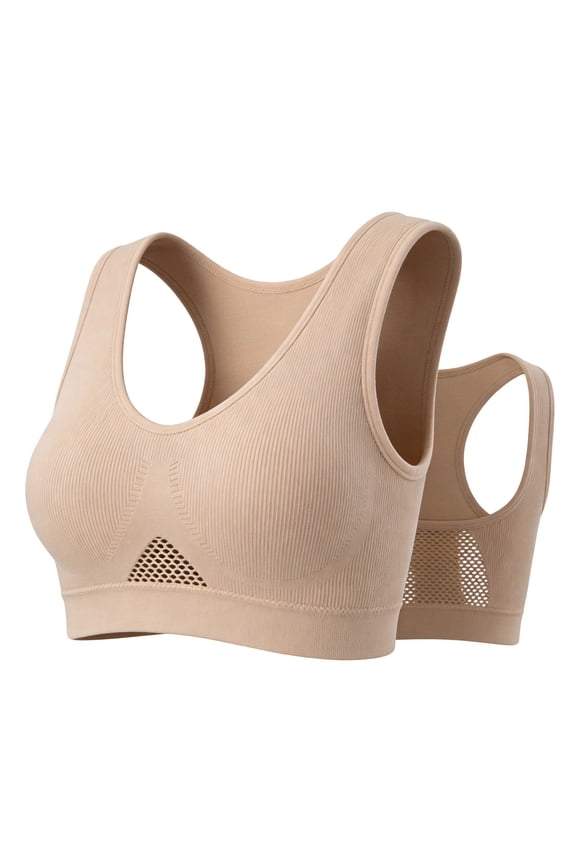 Sports Bras Large Bust Racerback Stretchy Solid Back Smoothing Beige Womens Sports Bras L