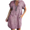 thumbnail image 1 of Sakmal Plus Size Spring Dresses Shirt Dress Red Mini V Neck Solid Short Sleeve Dresses, 1 of 7