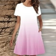 thumbnail image 1 of Sakmal Plus Size Summer Dresses Crew Neck Mid-Length White Gradient with Pocket Loose Fit Short Sleeve Basic Shift Dress, 1 of 5