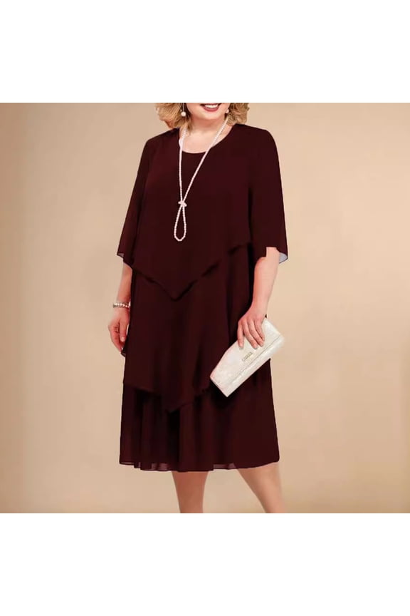 Plus Size Summer Dresses for Women 2025 Red Sundress Long Flowy Dress Patchwork Short Sleeve Dresses