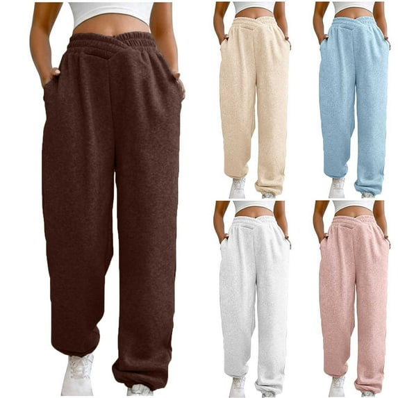 Sakmal Sweatpants Women High Waisted Joggers Pants Elastic Waist Brown Casual Solid Joggers for Women L
