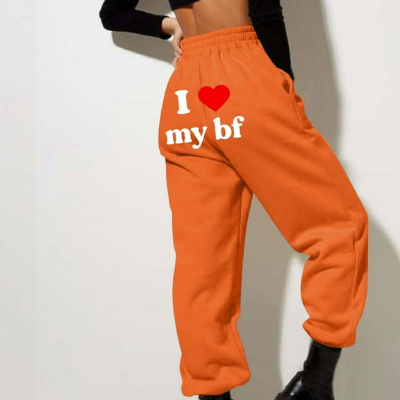 Sakmal Sweatpants for Women Plus Size Love High Waisted Valentines Joggers Pants Heart Print Orange Spring Workout Joggers for Women S