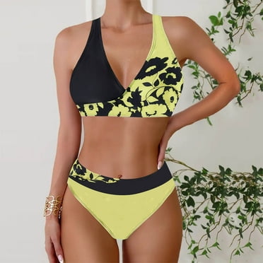 Sakmal Plus Size Swimsuits for Women 2025 Two Piece Sets Spaghetti Straps Yellow Bikinis Swimwear Triangle Push Up Swimsuit Sets