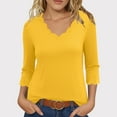 thumbnail image 1 of Sakmal Plus Size Tops Women Yellow Trendy Tops 3/4 Sleeve V Neck Plain Shirts for Women, 1 of 6