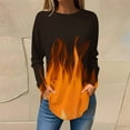 thumbnail image 1 of Sakmal Plus Size Tops for Women Long Sleeve Orange Crew Neck Flame Graphic Tunic Womens Shirts for Summer, 1 of 5