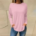 thumbnail image 1 of Sakmal Plus Size Tops for Women Pink Long Sleeve Crew Neck Solid Tunic Womens Shirts, 1 of 3
