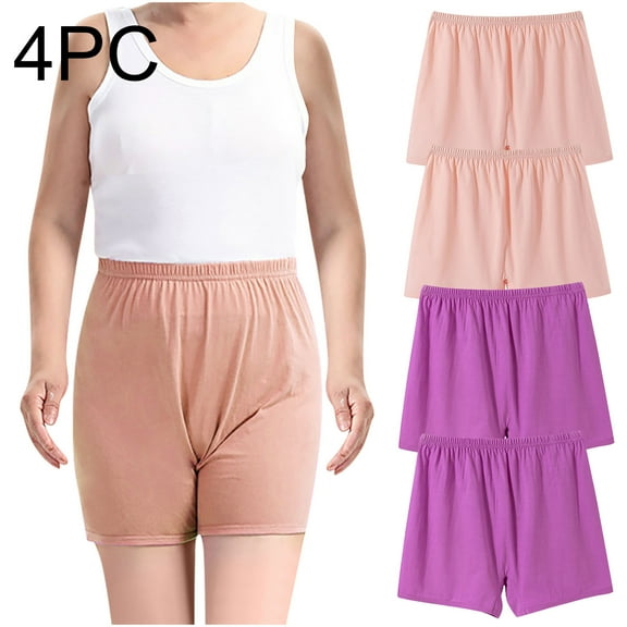 Sakmal Plus Size Underwear Women Cotton Boxers Boyshorts Seamless Panties Pink Stretch Women's Panties L,4-Pack