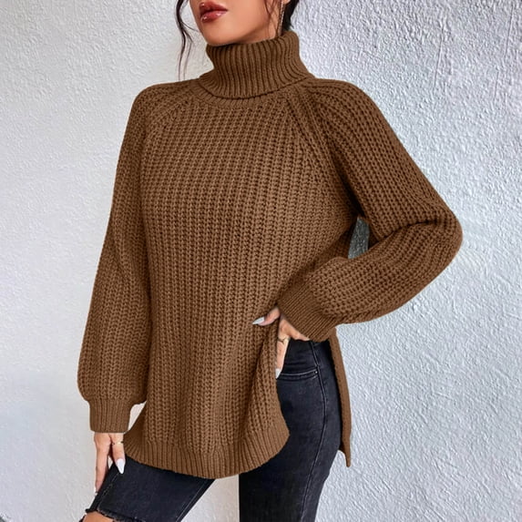 Sakmal Woemns Sweaters Pullover Winter Soft Long Sleeve Tops High Neck Fashion Brown Sweaters for Women