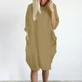 thumbnail image 1 of Sakmal Plus Size Women Dresses Shift Midi Dress Long Sleeve Solid Crew Neck Dresses with Pockets, 1 of 5