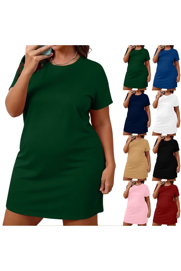 Plus Size Women Moomoo Nightgowns Short Sleeve Mumu Dress Solid Casual Crew Neck Ladies Nightgown L