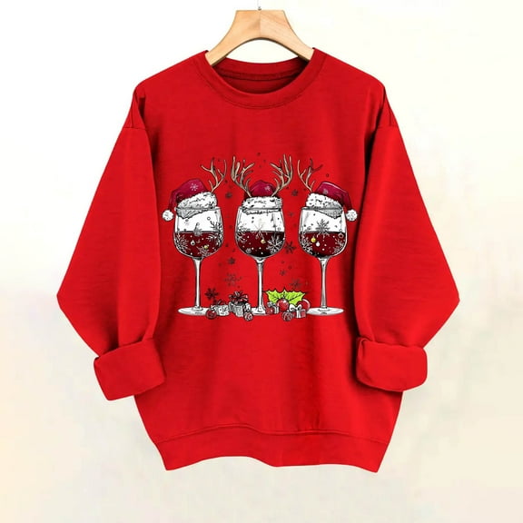 Sakmal Plus Size Women Sweatshirts Christmas Red Crew Neck Tops Graphic Cute Sweatshirt for Women