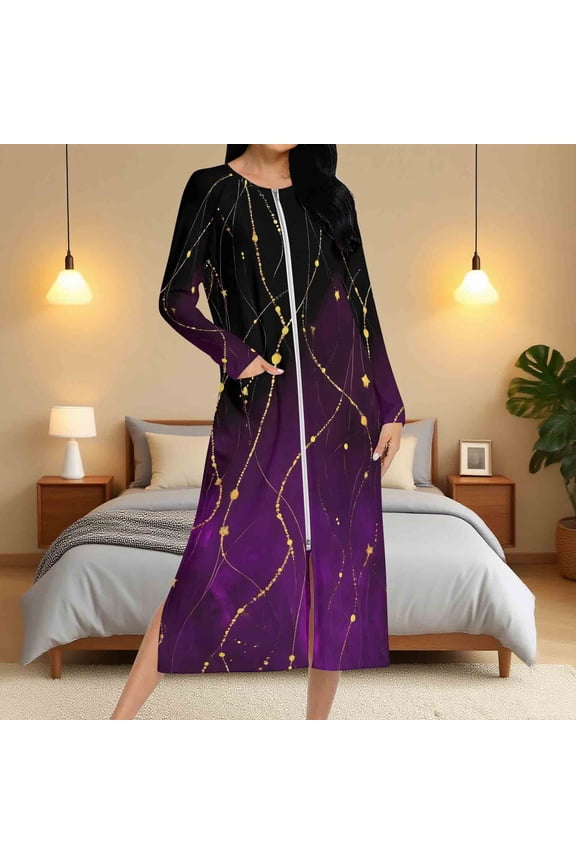 Plus Size Women's Robes Zip Front Satin Long Length Loungewear for Women Soft Women's Robe with Pockets