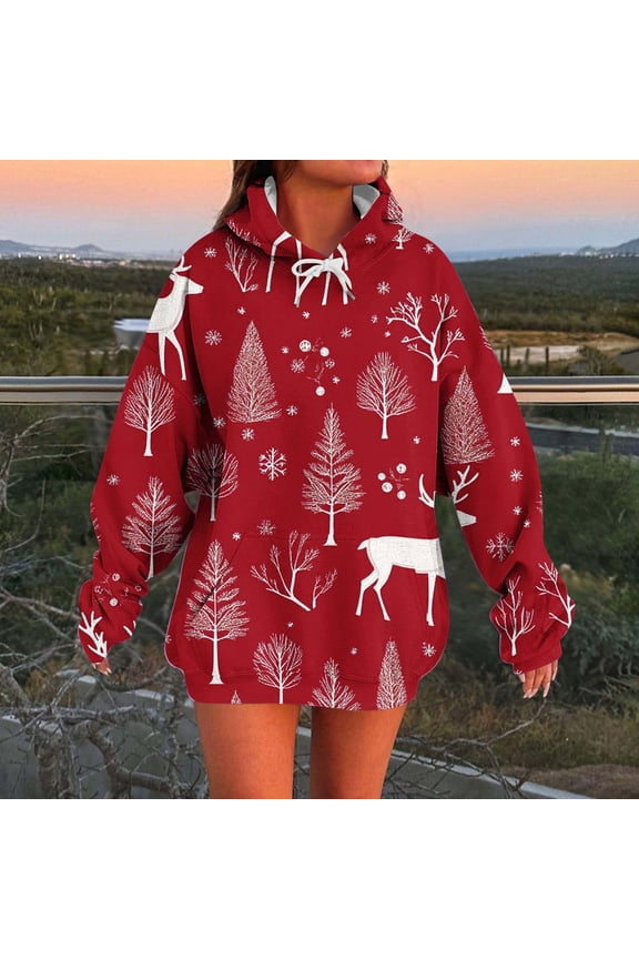 Plus Size Womens Hoodies Christmas Tops Cute Christmas Trees Hoodie for Women