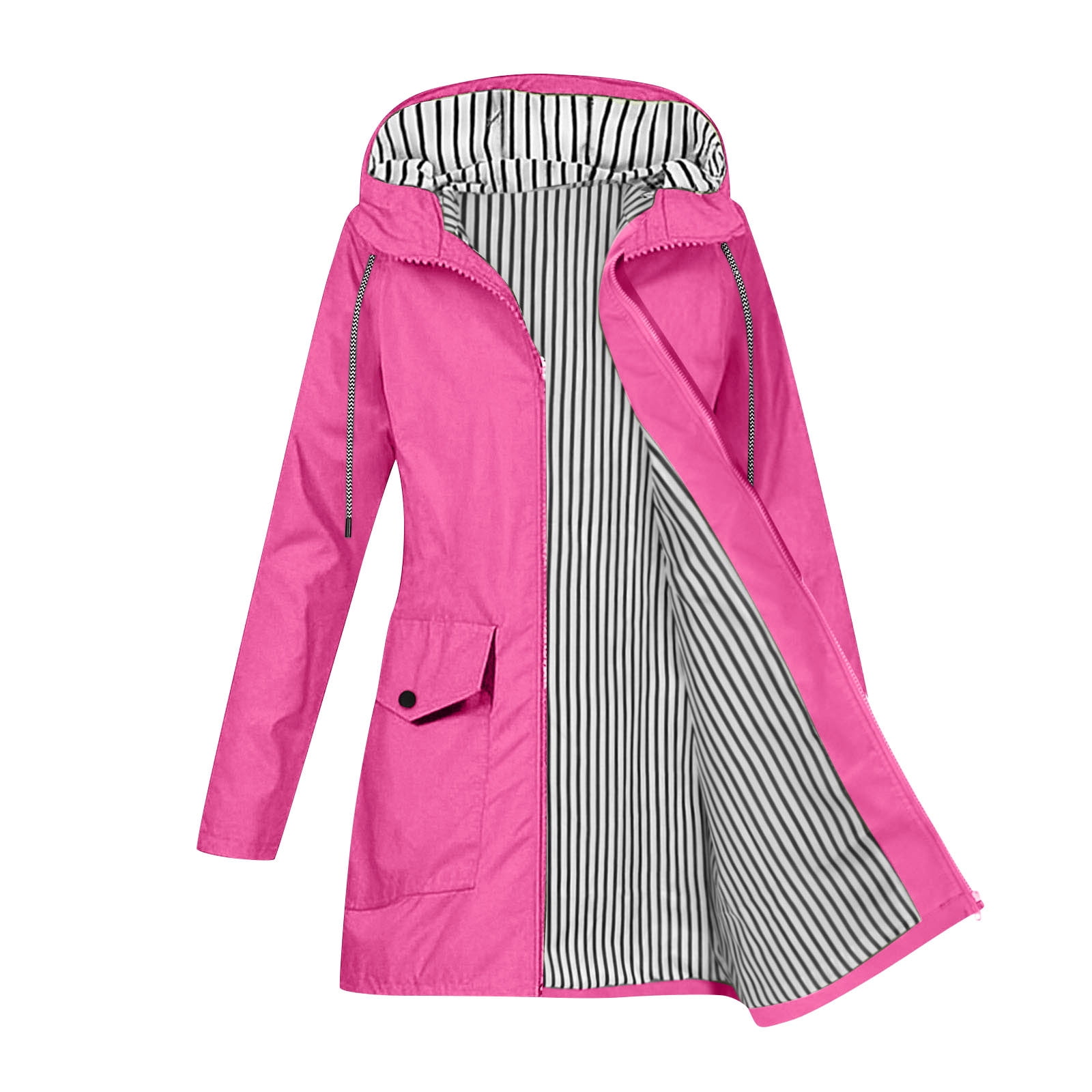 Sakmal Plus Size Womens Jackets Long Raincoat Pink Anorak Jacket ...