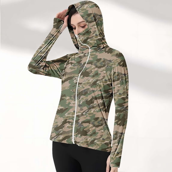 Sakmal Plus Size Womens Jackets Sun Protection Track Green Jacket Cropped Lightweight Camo Tops for Women