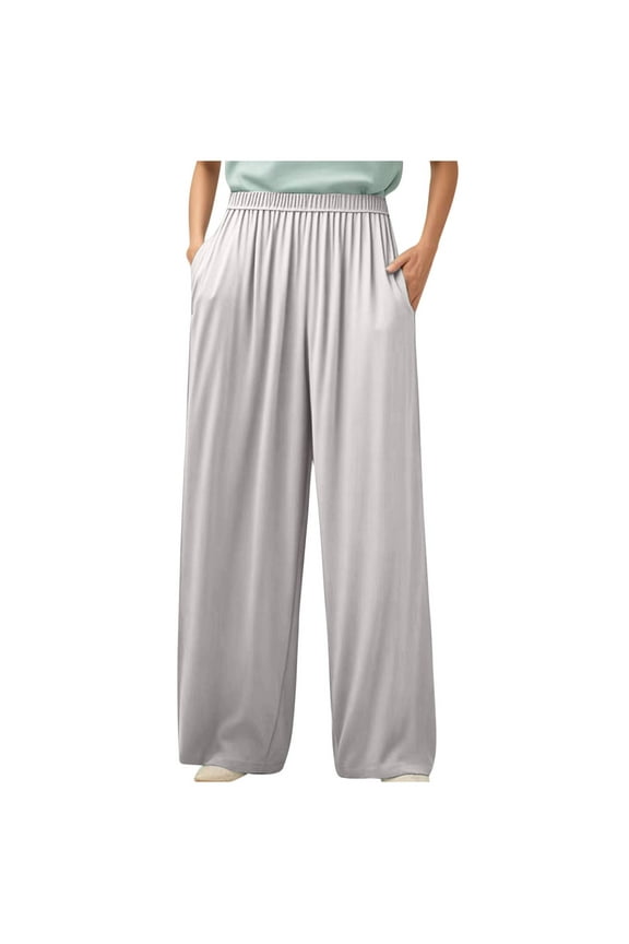 Plus Size Womens Lounge Pants Wide Leg Cotton Pajama Bottoms Beige Lightweight Ladies Sleep Pants with Pockets